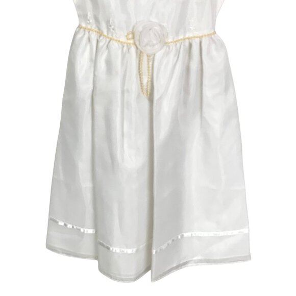 Girls White Organdy Formal Dress 8 Pearl Trim Rosette Detail Wedding Communion - Picture 5 of 12